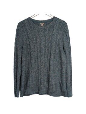 LL Bean Cable Knit Sweater Womens Size 2X Blue Grandma Cozy Preppy Cabin Granola
